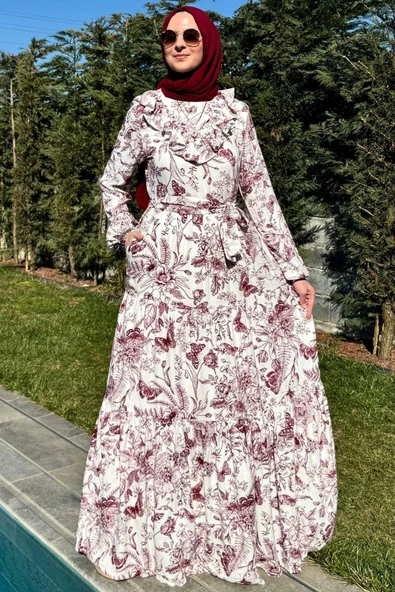 Botanik Elbise Bordo