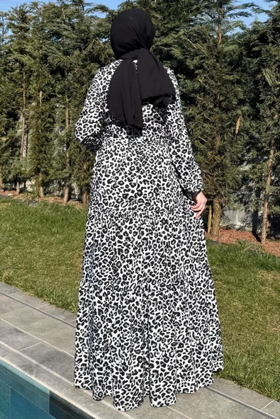 Leopar Desenli Elbise Siyah - 10