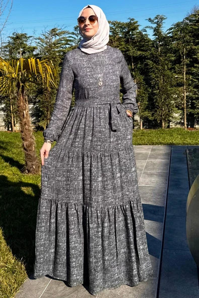 Kot Efektli Elbise Haki - Resim 3