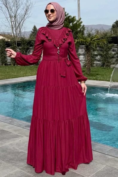 Jale Elbise Bordo - 7