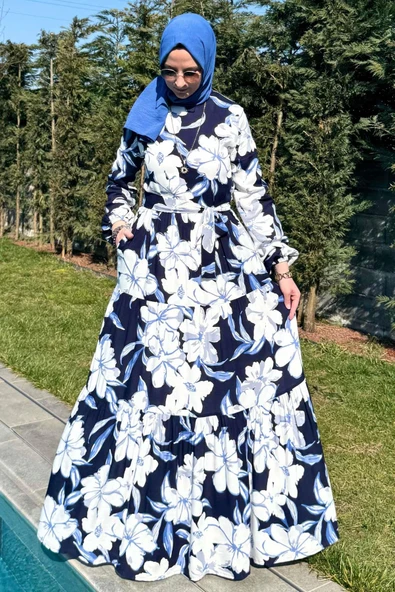 Beyaz Çiçekli Elbise - 3