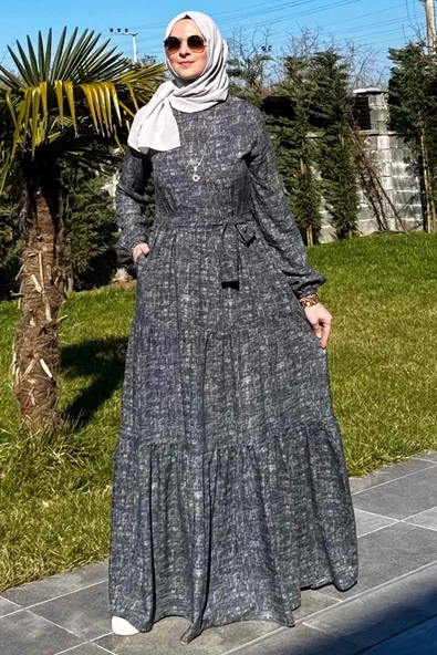 Kot Efektli Elbise Haki - Resim 5