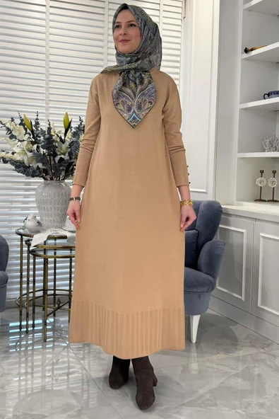 İsra Triko Elbise Bej - 7