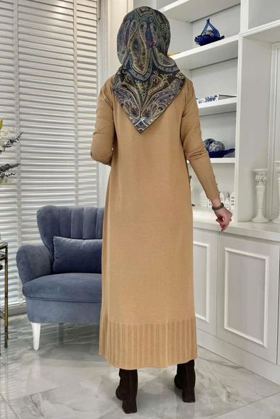 İsra Triko Elbise Bej - 9
