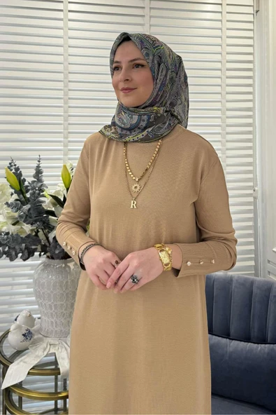 İsra Triko Elbise Bej - 4