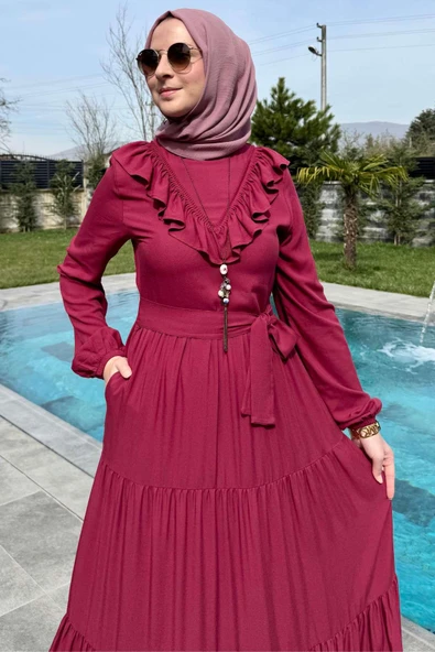 Jale Elbise Bordo - 2