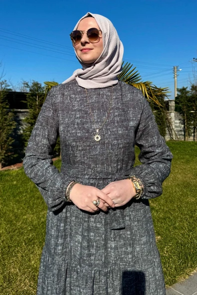 Kot Efektli Elbise Haki - Resim 2