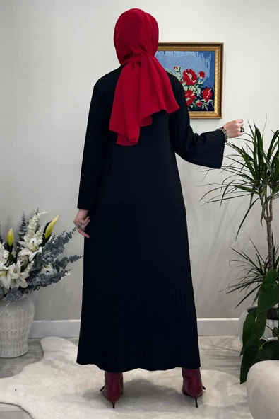 Banu Broşlu Triko Elbise Siyah - Resim 6