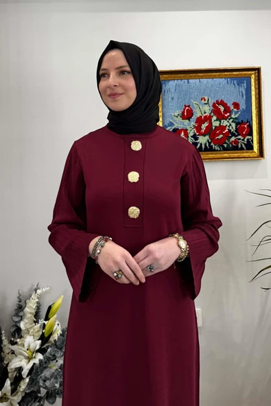 Banu Broşlu Triko Elbise Bordo - 4