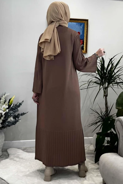 Banu Broşlu Triko Elbise Sütlü Kahve - Resim 7