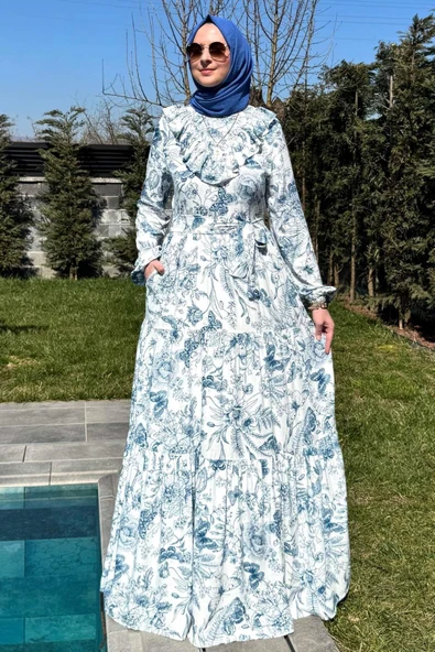 Botanik Elbise Mavi - Resim 3