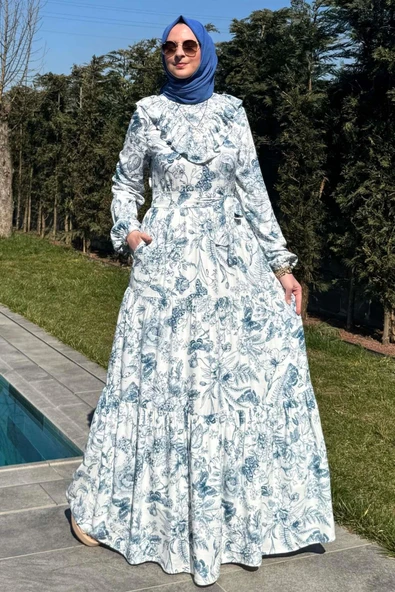 Botanik Elbise Mavi - Resim 2