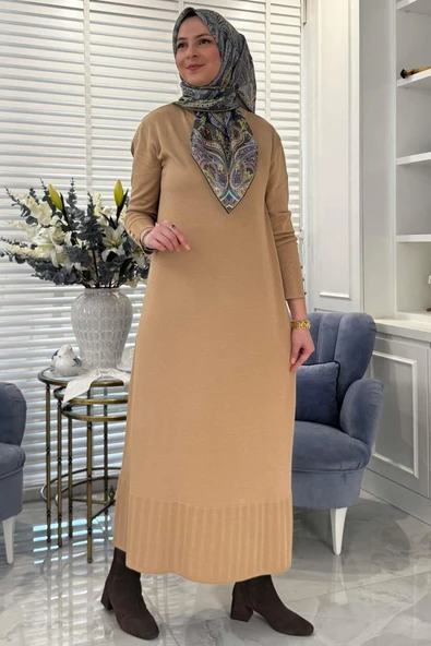 İsra Triko Elbise Bej - 5