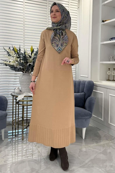 İsra Triko Elbise Bej - 3
