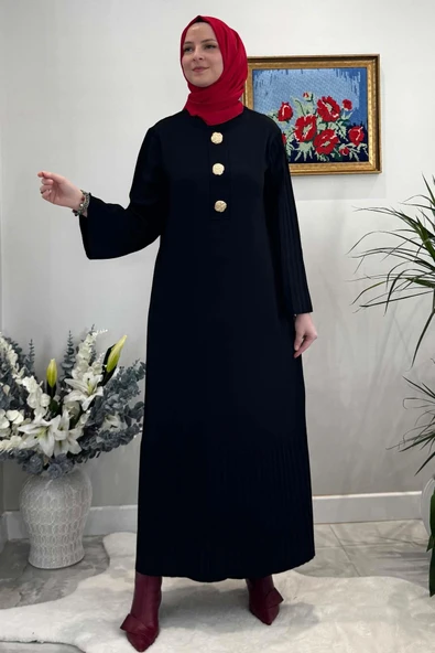 Banu Broşlu Triko Elbise Siyah - Resim 5