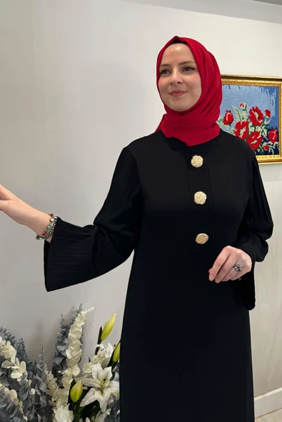 Banu Broşlu Triko Elbise Siyah - Resim 2