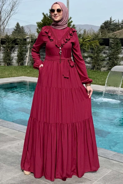 Jale Elbise Bordo - 3