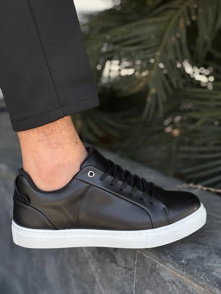 KB-BX1  Kuback Siyah Cilt Yüksek Beyaz Taban Günlük Erkek Ayakkabı - Resim 5