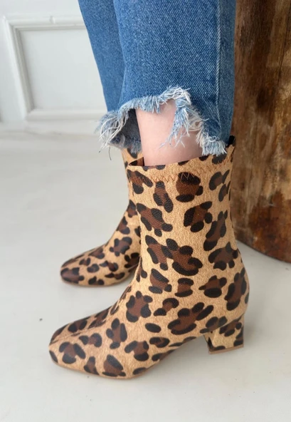 Birta Leopar Cilt Streç Topuklu Bot - 3