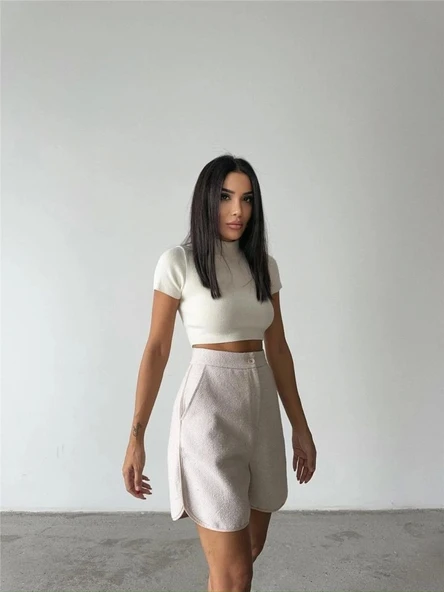 KAŞE KISA ŞORT - Taş - 2