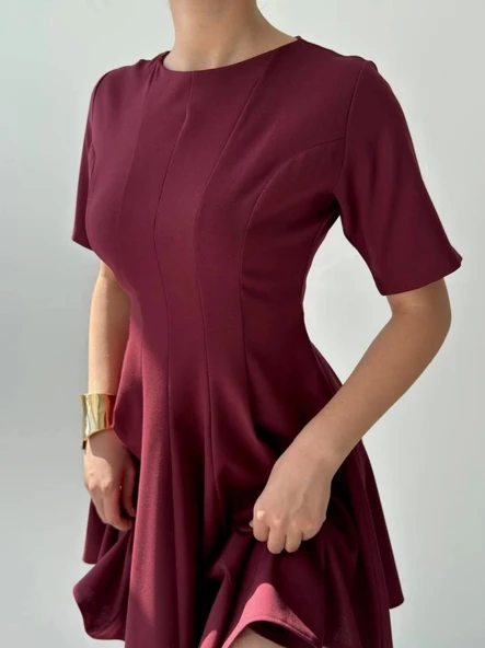 Crem Pliseli Elbise - Resim 5