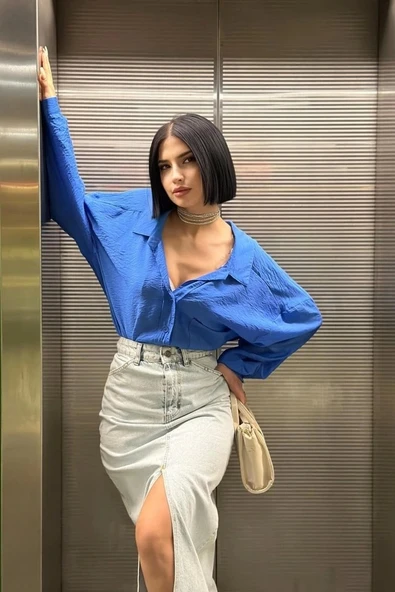 Kar Yıkama Yırtmaçlı Kot Etek - 2