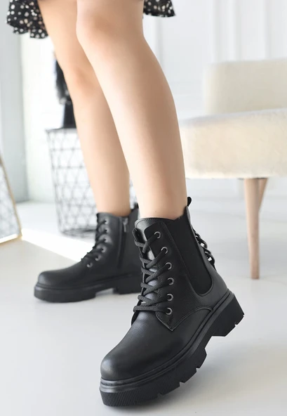 Harte Siyah Cilt Bağcıklı Bot ürün görseli 1