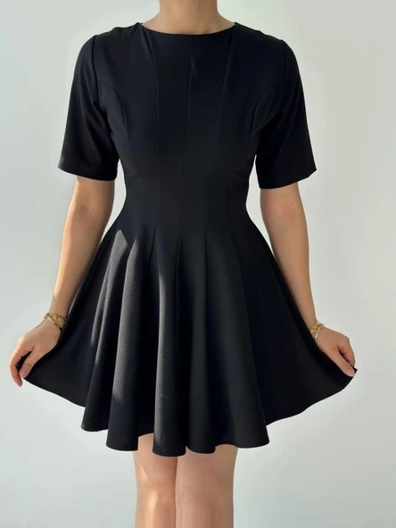 Crem Pliseli Elbise - Resim 2