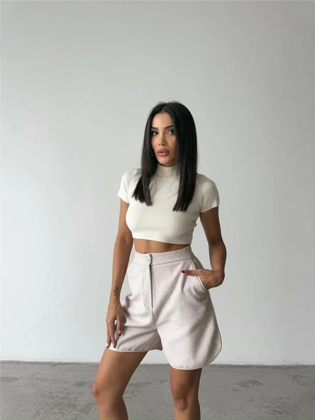 KAŞE KISA ŞORT - Taş - 3