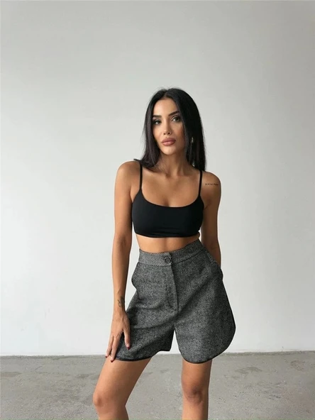 KAŞE KISA ŞORT - Siyah - 3