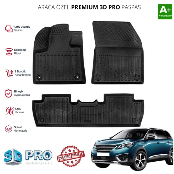 PEUGEOT 5008 ARACA ÖZEL 3D PASPAS 2017 2018 2019 2020 2021 2022 2023 2024 ürün görseli 1