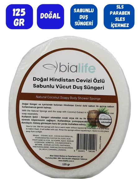 HİNDİSTAN CEVİZİ Özlü Doğal El Yapımı Sabunlu Vücut Duş Süngeri - Bialife - 2