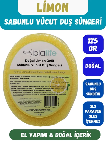 LİMON Özlü Doğal El Yapımı Sabunlu Vücut Duş Süngeri - Bialife