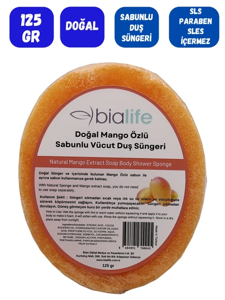 MANGO Özlü Doğal El Yapımı Sabunlu Vücut Duş Süngeri - Bialife - 2
