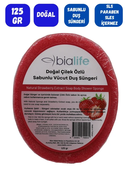 ÇİLEK Özlü Doğal El Yapımı Sabunlu Vücut Duş Süngeri - Bialife - 2