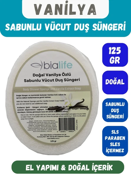VANİLYA Özlü Doğal El Yapımı Sabunlu Vücut Duş Süngeri - Bialife