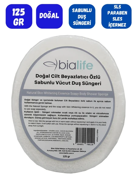 CİLT BEYAZLATICI Özlü Doğal El Yapımı Sabunlu Vücut Duş Süngeri - Bialife - 2