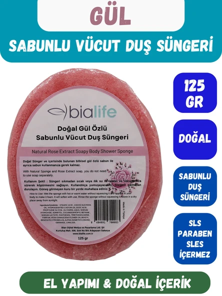 GÜL Özlü Doğal El Yapımı Sabunlu Vücut Duş Süngeri - Bialife