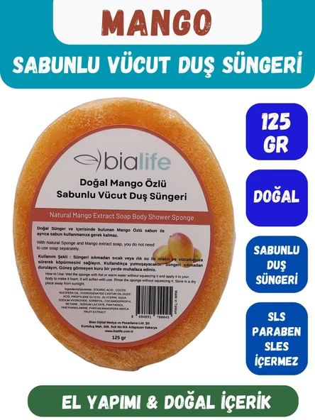 MANGO Özlü Doğal El Yapımı Sabunlu Vücut Duş Süngeri - Bialife