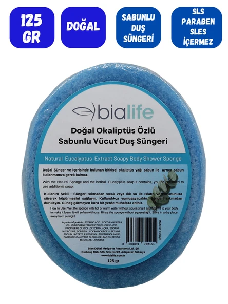 OKALİPTUS Özlü Doğal El Yapımı Sabunlu Vücut Duş Süngeri - Bialife - 2