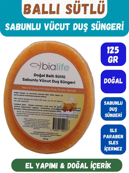 BALLI SÜTLÜ Özlü Doğal El Yapımı Sabunlu Vücut Duş Süngeri - Bialife
