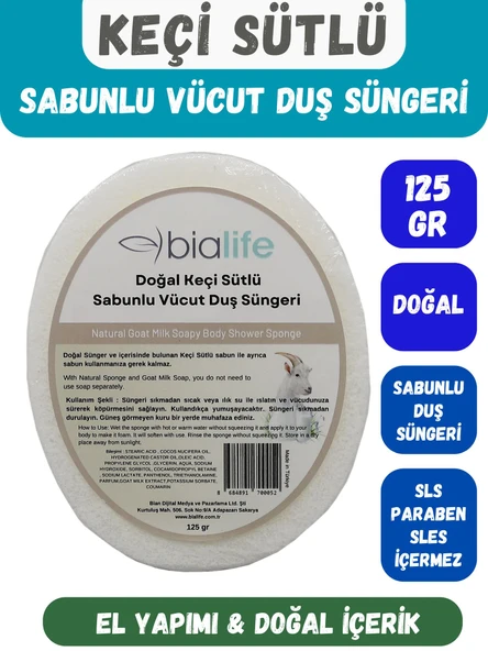KEÇİ SÜTLÜ Özlü Doğal El Yapımı Sabunlu Vücut Duş Süngeri - Bialife