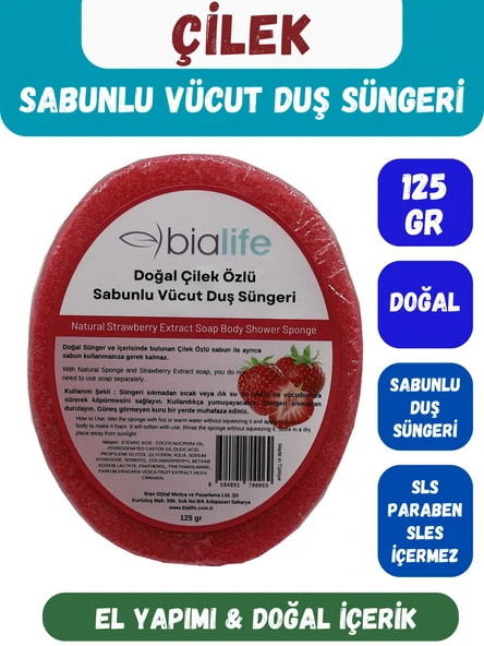 ÇİLEK Özlü Doğal El Yapımı Sabunlu Vücut Duş Süngeri - Bialife