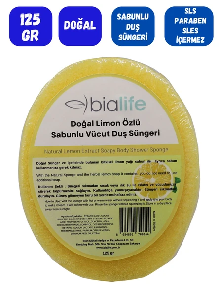LİMON Özlü Doğal El Yapımı Sabunlu Vücut Duş Süngeri - Bialife - 2