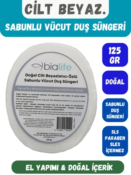CİLT BEYAZLATICI Özlü Doğal El Yapımı Sabunlu Vücut Duş Süngeri - Bialife
