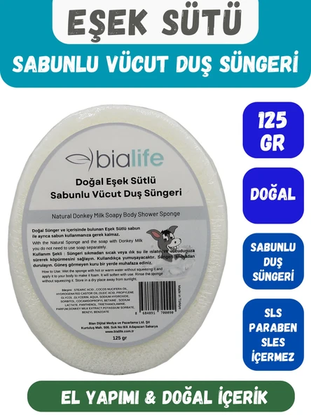 EŞEK SÜTÜ Özlü Doğal El Yapımı Sabunlu Vücut Duş Süngeri - Bialife