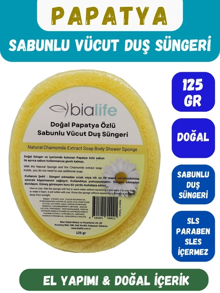 PAPATYA Özlü Doğal El Yapımı Sabunlu Vücut Duş Süngeri - Bialife
