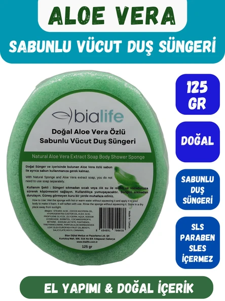 ALOE VERA Özlü Doğal El Yapımı Sabunlu Vücut Duş Süngeri - Bialife