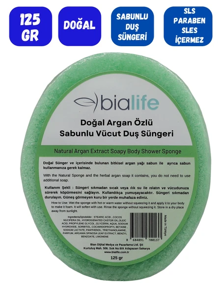 ARGAN Özlü Doğal El Yapımı Sabunlu Vücut Duş Süngeri - Bialife - 2