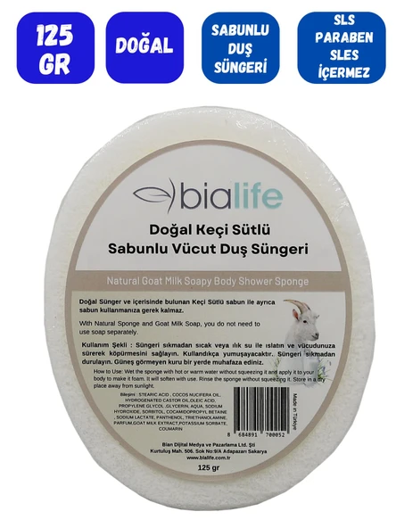 KEÇİ SÜTLÜ Özlü Doğal El Yapımı Sabunlu Vücut Duş Süngeri - Bialife - 2